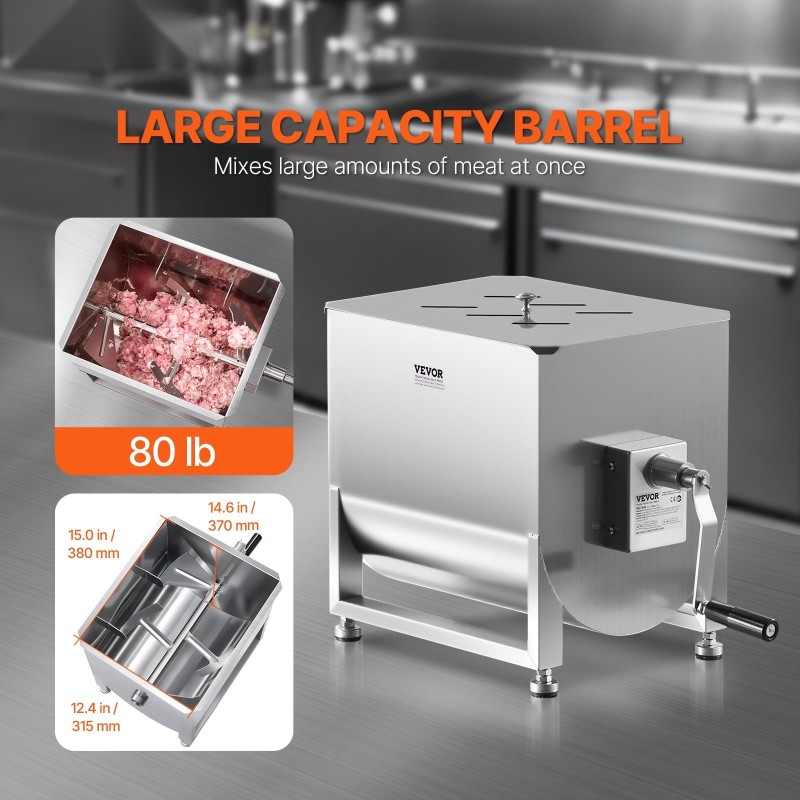 Käsikäyttöinen lihasekoitin 80 litran ruostumatonta terästä makkaran ja jauhelihan sekoittamiseen