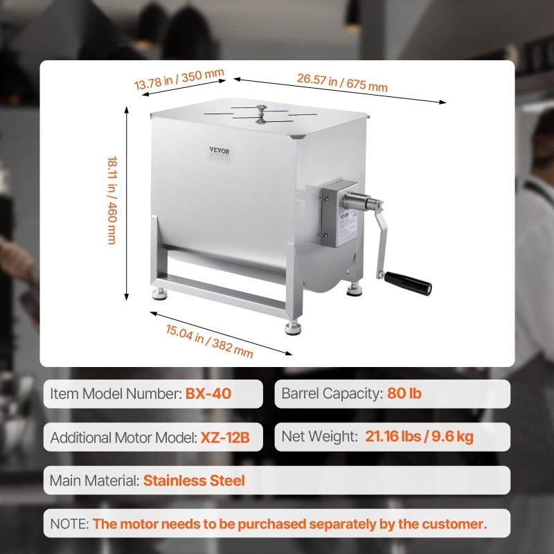 Käsikäyttöinen lihasekoitin 80 litran ruostumatonta terästä makkaran ja jauhelihan sekoittamiseen
