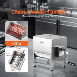 Manuaalinen lihasekoitin ruostumatonta terästä 60L säiliö 60 paunaa säädettävät kumijalat
