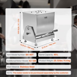 Manuaalinen lihasekoitin 40L kallistettava säiliö SUS201-ruostumaton teräs