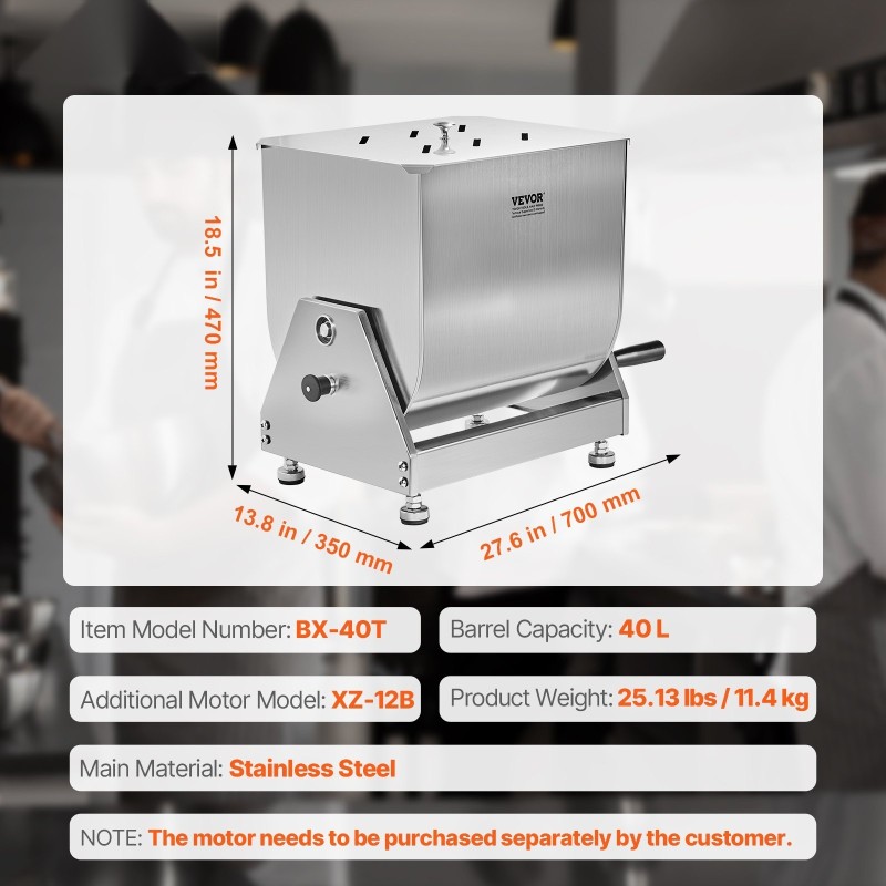 Manuaalinen lihasekoitin 40L kallistettava säiliö SUS201-ruostumaton teräs