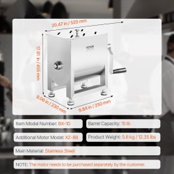 Käsikäyttöinen lihasekoitin SUS201-ruostumatonta terästä 15 L säiliö malli BX-10