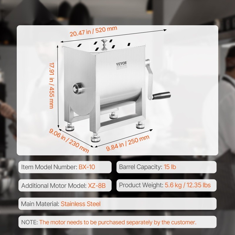 Käsikäyttöinen lihasekoitin SUS201-ruostumatonta terästä 15 L säiliö malli BX-10