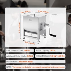 Manuaalinen lihamyllysekoitin ruostumaton teräs kolmenkymmenen litran säiliö makkaramassalle
