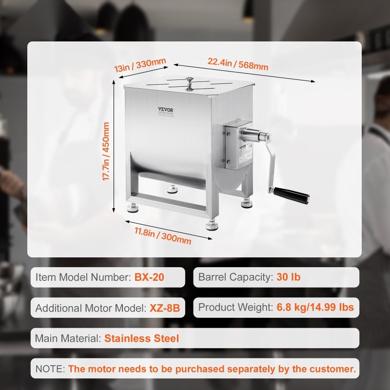 Manuaalinen lihamyllysekoitin ruostumaton teräs kolmenkymmenen litran säiliö makkaramassalle