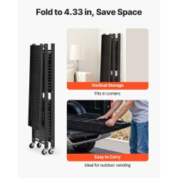 3-tasoinen taittuva säilytyshylly Q235A-hiiliteräksestä musta 5 pyörää 4 koukkua