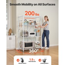 Säilytyshylly 4-tasoinen taitettava hiiliteräs pyörillä valkoinen