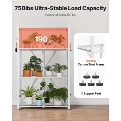 Säilytyshylly 4-tasoinen taitettava hiiliteräs pyörillä valkoinen