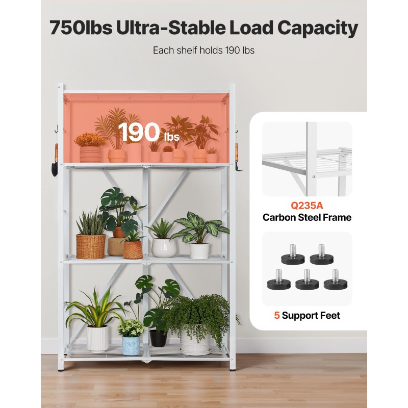 Säilytyshylly 4-tasoinen taitettava hiiliteräs pyörillä valkoinen