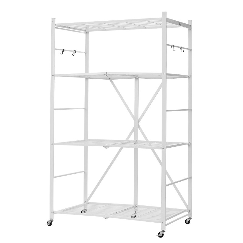 Säilytyshylly 4-tasoinen taitettava hiiliteräs pyörillä valkoinen