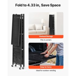 4-tasoinen taitettava metallihylly hiiliteräs lukittavat pyörät 4 koukkua mitat 330x660x1170 mm