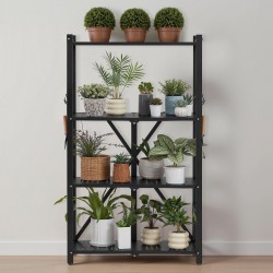 4-tasoinen taitettava metallihylly hiiliteräs lukittavat pyörät 4 koukkua mitat 330x660x1170 mm