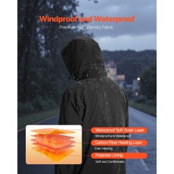 Miesten lämmitettävä vedenpitävä softshell-takki koko S musta 5 lämmitysvyöhykettä 8000 mAh virtapankki