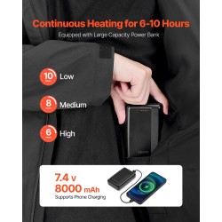 Naisten lämmitettävä kuoritakki musta koko S viisi hiilikuitulämmitysvyöhykettä vedenpitävä