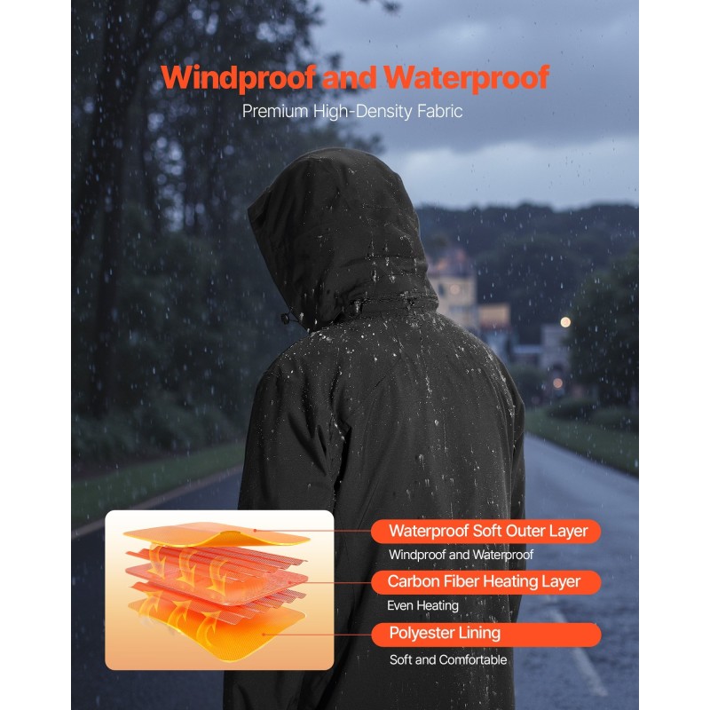 Lämmitettävä ulkotakki tuulen ja vedenpitävä 5 lämmitysvyöhykettä miesten XXXL