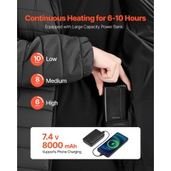 Naisten softshell-takki koko L musta vedenpitävä lämmitettävä hiilikuitulämmittimillä 8000 mAh akulla