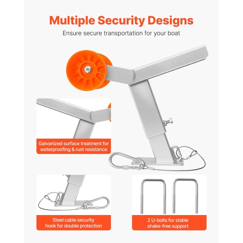 Venevaijeriteline peräkärryyn kuumasinkitty teräs säädettävä korkeus 365–548 mm PVC-rulla 130 mm