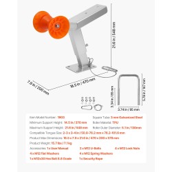 Venevaijeriteline peräkärryyn kuumasinkitty teräs säädettävä korkeus 365–548 mm PVC-rulla 130 mm