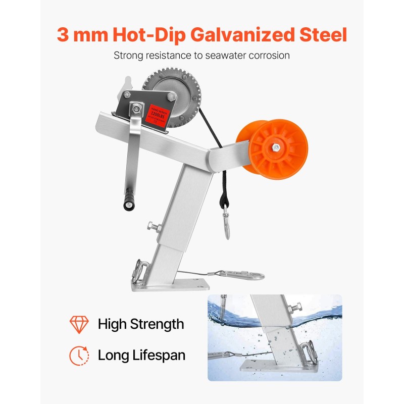 Venevaunun vintturiteline kuumasinkitty teräs muovirullalla 544 kg korkeussäädöllä
