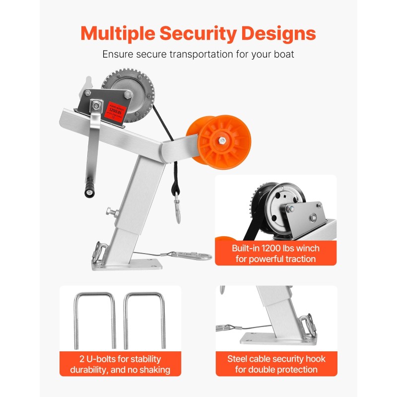 Venevaunun vintturiteline kuumasinkitty teräs muovirullalla 544 kg korkeussäädöllä