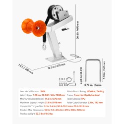 Venevaunun vintturiteline kuumasinkitty teräs muovirullalla 544 kg korkeussäädöllä