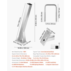 Vinssiteline kuumasinkitystä teräksestä 3 tuuman aisan leveydelle U-pulttikiinnityksellä