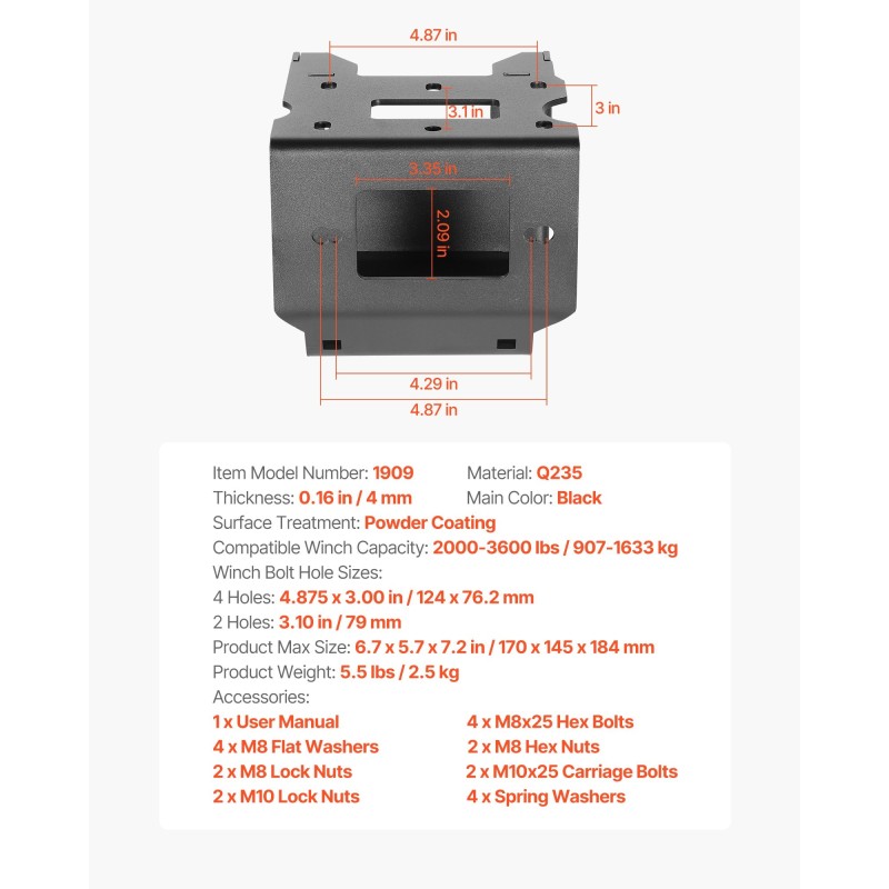 Vinssiteline vetokoukkuun Polaris Sportsman 2009 ja uudemmat Q235 teräs 907–1633 kg musta
