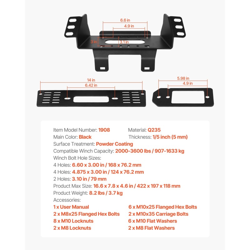 Vinssikiinnike Polaris Ranger 2010–2021 vetokyky 907–1633 kg pulverimaalattu teräs