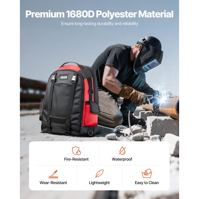 Hitsausreppu 25,2 l 1680D polyesteristä kypäräpussilla ja pehmustetulla selkäosalla