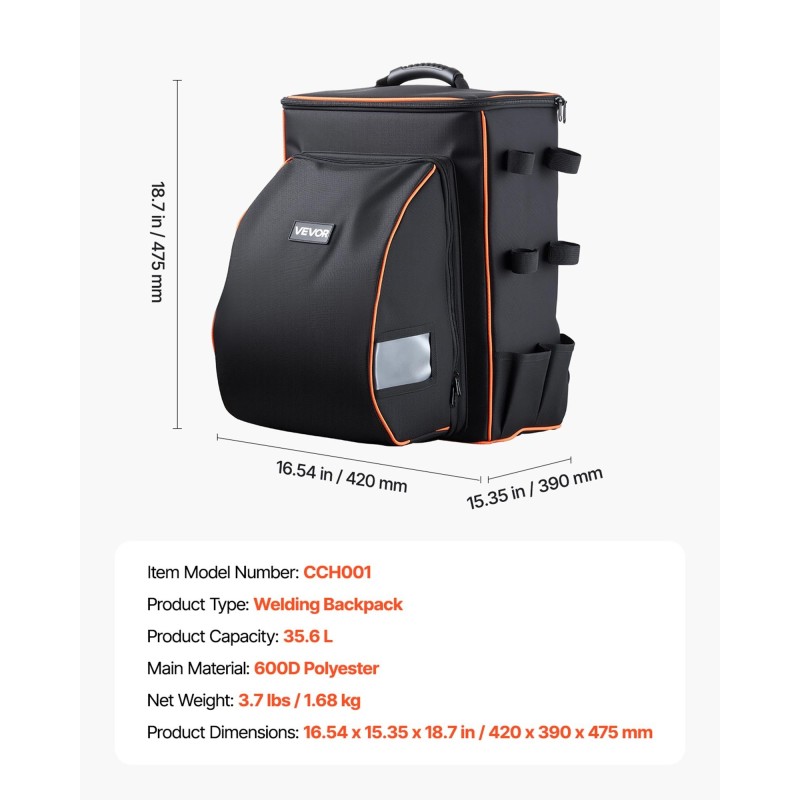 Hitsausreppu 600D polyesteri 35,6 l erillisellä kypärälaukulla