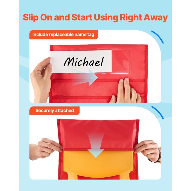 Tuolin selkänojataskut 24 kpl Oxford-kangasta 12–13 tuuman selkänojiin 6 värissä