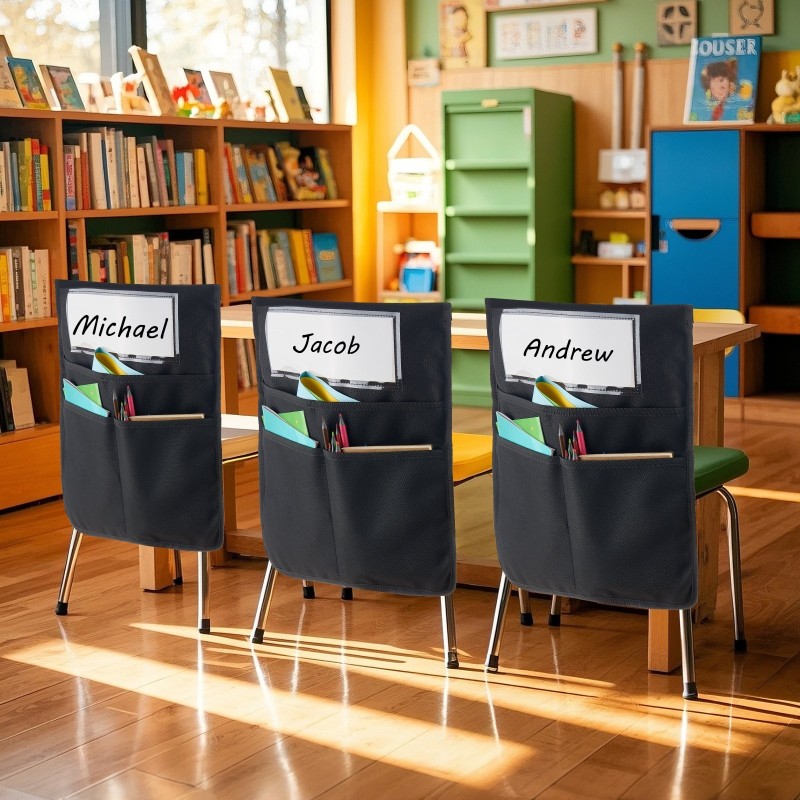 Tuolinselkätaskusetti 12 kpl 600D Oxford-kangas musta sopii 17 tuuman selkänojaan