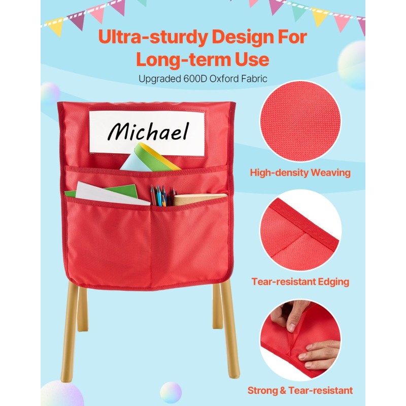 Tuolin selkänojan taskusarja 24-osainen 600D Oxford-kangas 465x510 mm kouluille