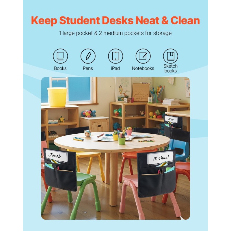 Tuolitaskusarja 24 kpl 600D Oxford-kangas musta sopii 12–13 tuuman selkänojiin