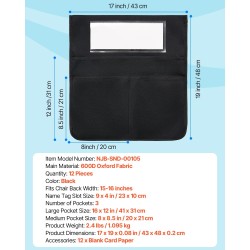 Tuolin selkänojan säilyttimet 12 kpl musta 600D Oxford-kangas 3 taskua