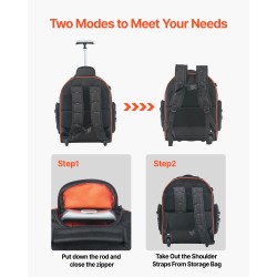 Rullattava työkalureppu 1680D ja 600D polyesteri 45 taskua 50 kg kantavuus