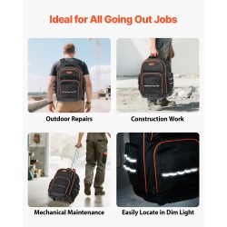 Rullattava työkalureppu 1680D ja 600D polyesteri 45 taskua 50 kg kantavuus