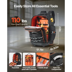 Rullattava työkalureppu 1680D ja 600D polyesteri 72 taskua 50 kg kantavuus