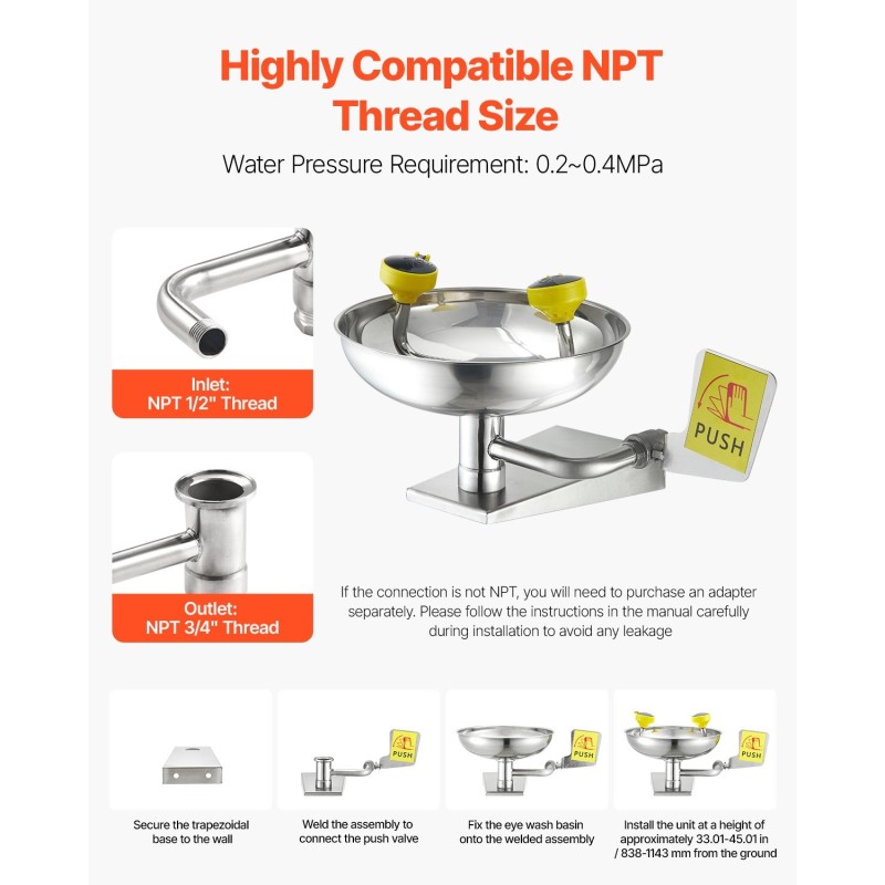 Seinäasennettava hätäsilmähuuhtelupiste SUS304-ruostumaton teräs ABS-pinnoite 12–18 l/min työtiloihin