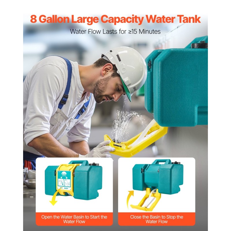 Silmäsuihkulaite PE-muovinen kannettava 8 gallonaa noin 30 litraa kaksisuuttiminen ANSI-sertifioitu