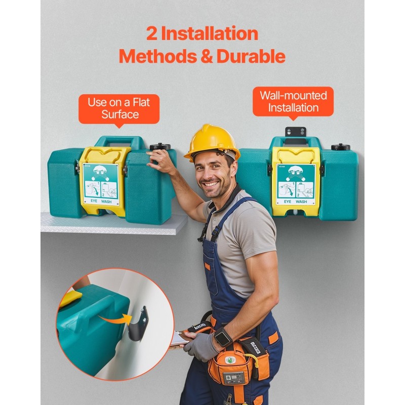 Silmäsuihkulaite PE-muovinen kannettava 8 gallonaa noin 30 litraa kaksisuuttiminen ANSI-sertifioitu