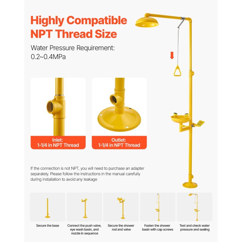 Lattia-asenteinen hätäsuihku ja silmähuuhteluasema SUS304-teräs ABS-pinnoite kouluille laboratorioihin