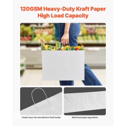 Paperikassit kraft-paperista valkoiset 406×152×308 mm 100 kpl kantokahvoilla