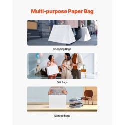 Paperikassit kraft-paperista valkoiset 406×152×308 mm 100 kpl kantokahvoilla