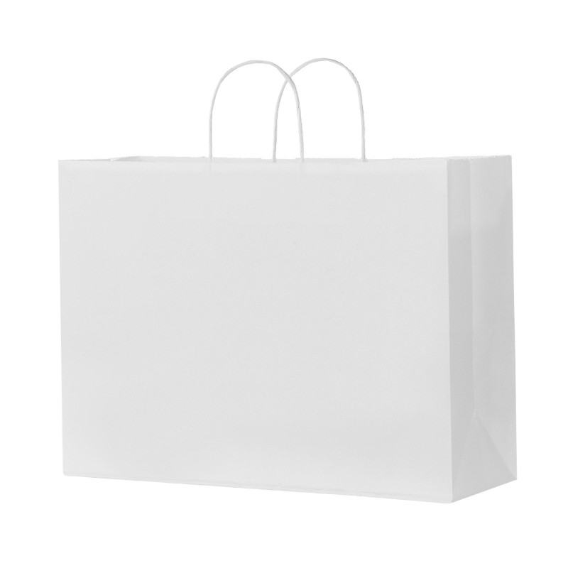 Paperikassit kraft-paperista valkoiset 406×152×308 mm 100 kpl kantokahvoilla