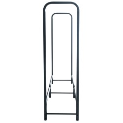 Tyylikäs musta kaareva takkapuuteline sisustukseen ja säilytykseen