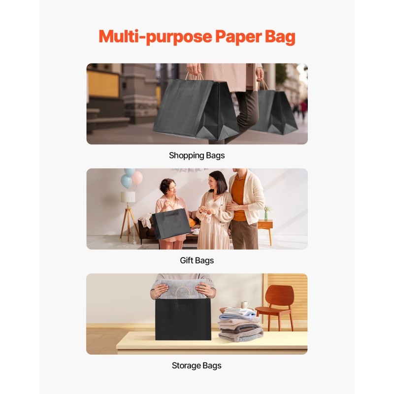 Kahvallinen paperikassi kraftpaperia 50 kpl musta 406×152×308 mm