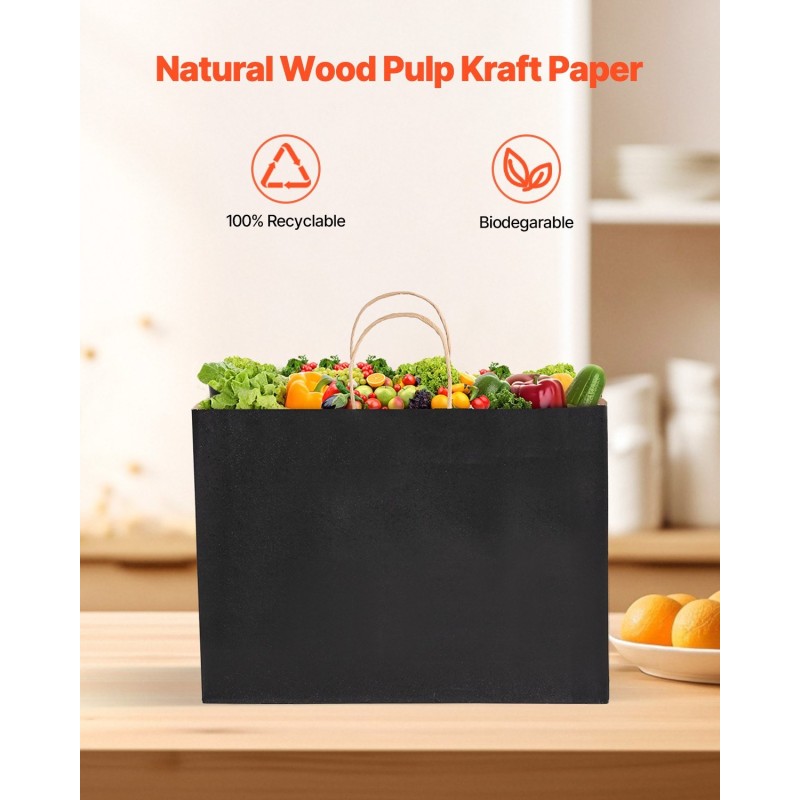 Kraft-paperikassit kantokahvoilla musta 100 kpl 406×152×308 mm