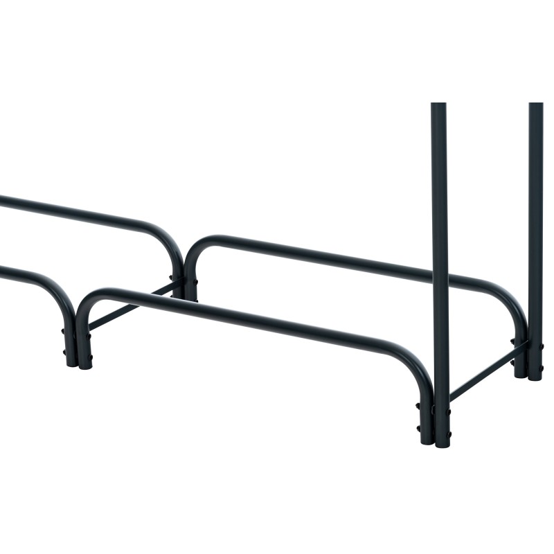 Tyylikäs musta kaareva takkapuuteline sisustukseen ja säilytykseen