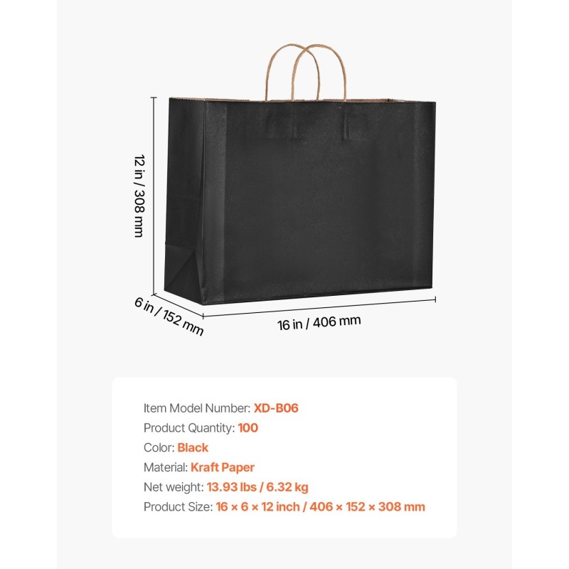 Kraft-paperikassit kantokahvoilla musta 100 kpl 406×152×308 mm